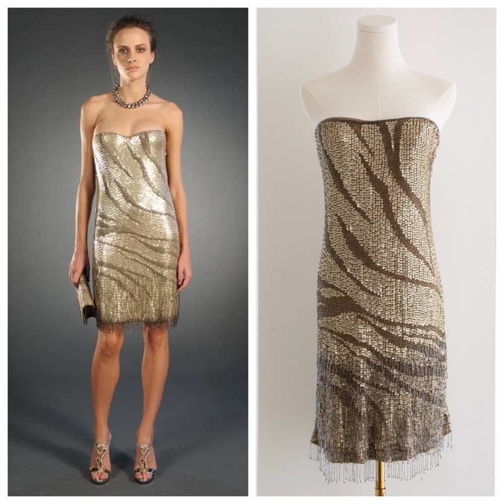 Roberto Cavalli Pre-Fall 2012 Gold Embellished Fringe Dress
